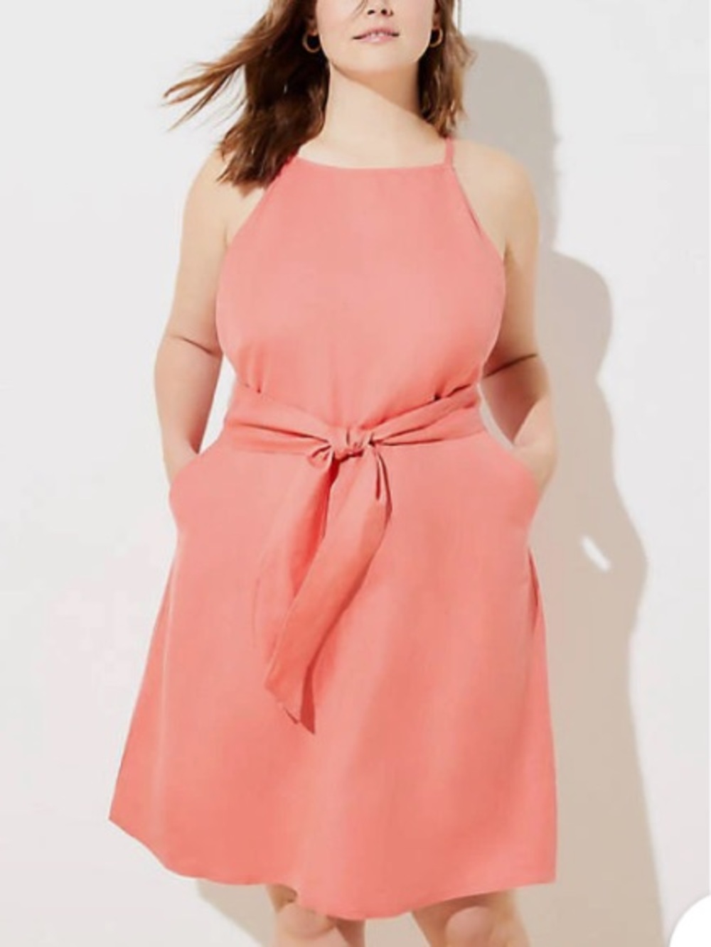 NWT LOFT Bright Coral Tie-Waist Dress
